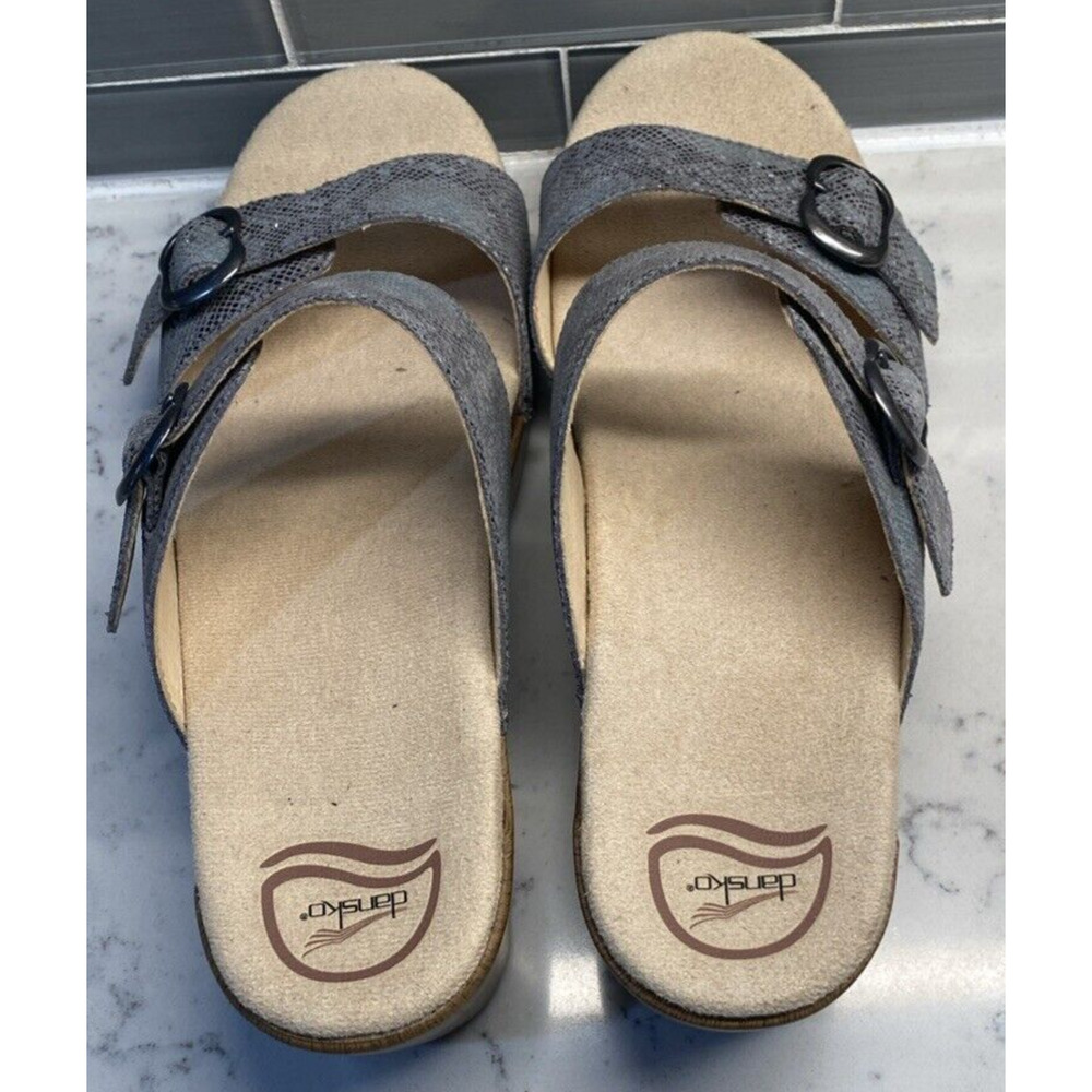 NWOB! Dansko Sophie Green Silver Snake Double Buckle Leather Sandals 42 Comfort - Picture 5 of 8